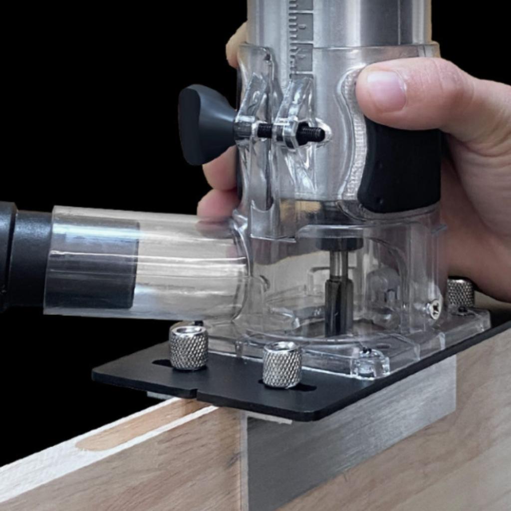 Dust Collection Router Jig with Cutter and Wrench Slotting Router Jig Woodworking Tool Aluminum Alloy Sturdy
