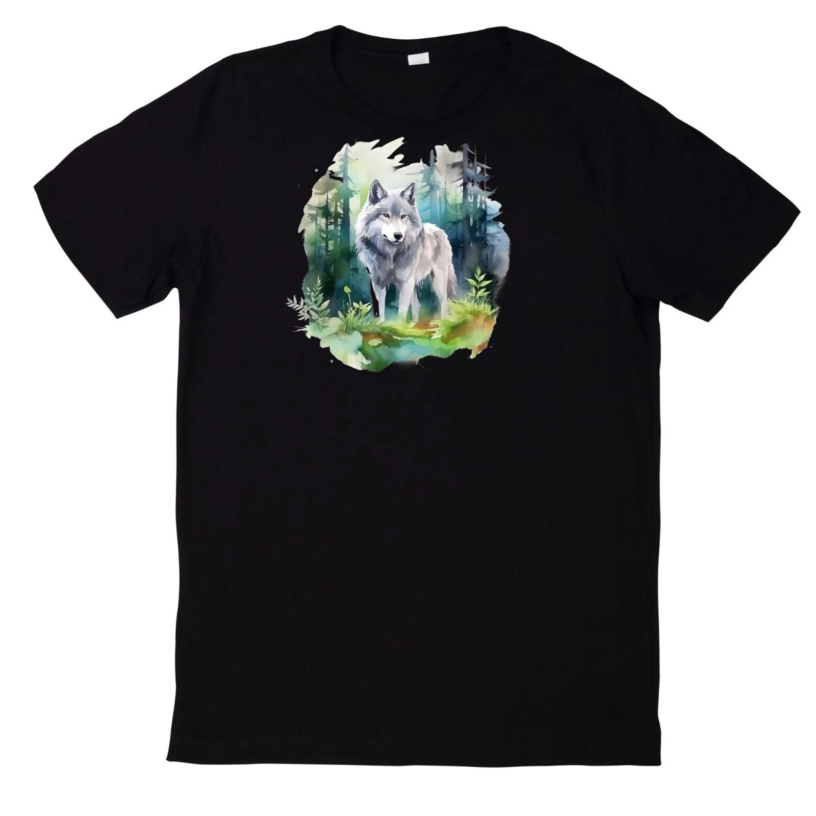 T-Shirt Aquarell Wolf Motiv Baumwolle XXL
