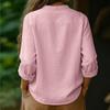 Women's Color Casual V-neck Long Sleeved Pullover Cotton And Linen Top