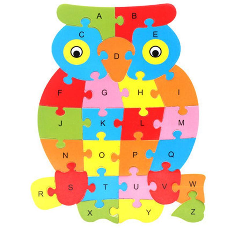 English Letter Building Block Wood Animal Jigsaw Puzzle Children Cognition Intelligence Toy For Toddlers Early Educational Gifts