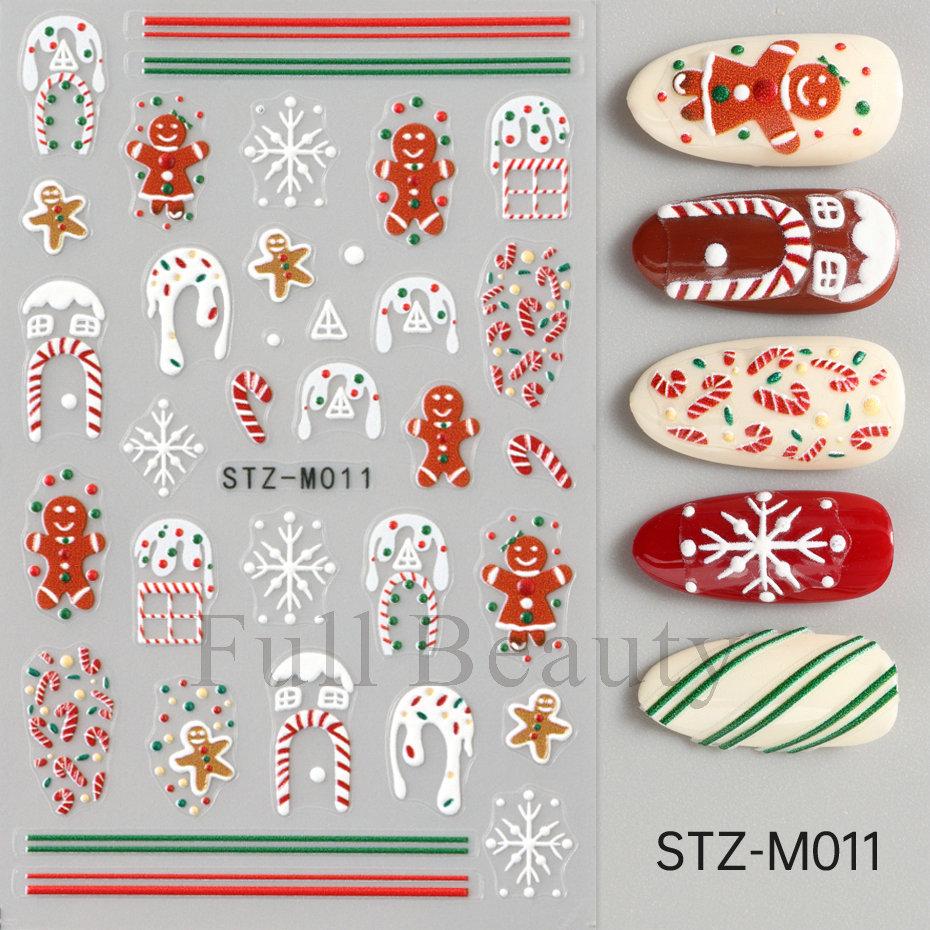 Nail Art Stickers, Christmas Cartoon Gingerbread Man Snowflake Lines Micro-Engraved Adhesive-Backed Nail Art Stickers
