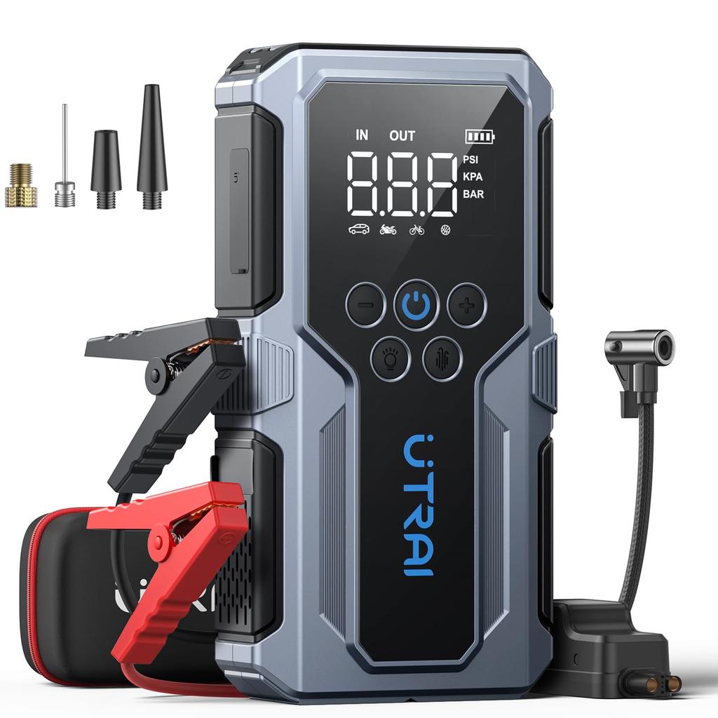 UTRAI Jump Starter with Air Engine Fast LED Compatible with 12V Gasoline and Diesel PSE Built-in Pump, 3000A, Starter, Mobile, QC3.0 Charging, Light,