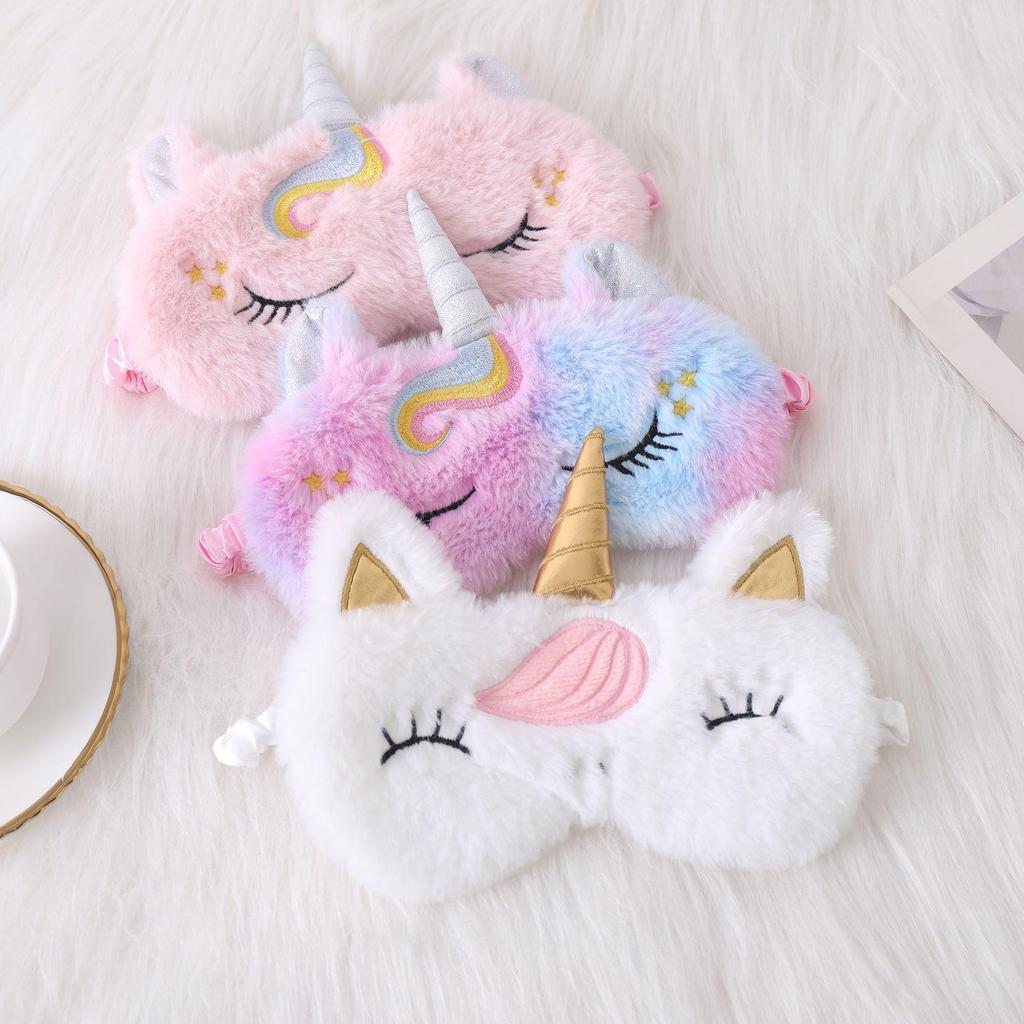 Adorable Unicorn Ear Plush Eye Mask with Rabbit Fur for Sleep