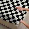 1pc Black White Grid Printed Fitted Sheet 100% Polyester Durable Bedding Set Sheet Ffor Home Bedroom Decoration Birthday Gift