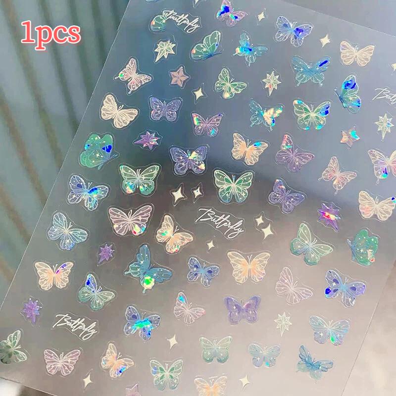 

1/5sheets Fashion Butterfly Wing Streamer Laser Stickers Advanced Embossed Nail Art Stickers Colorful Butterfly Fairy Stickers