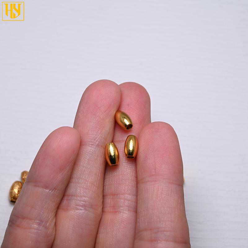 Copper-Plated 24K Gold Frosted Oval Beads for Handmade Jewelry