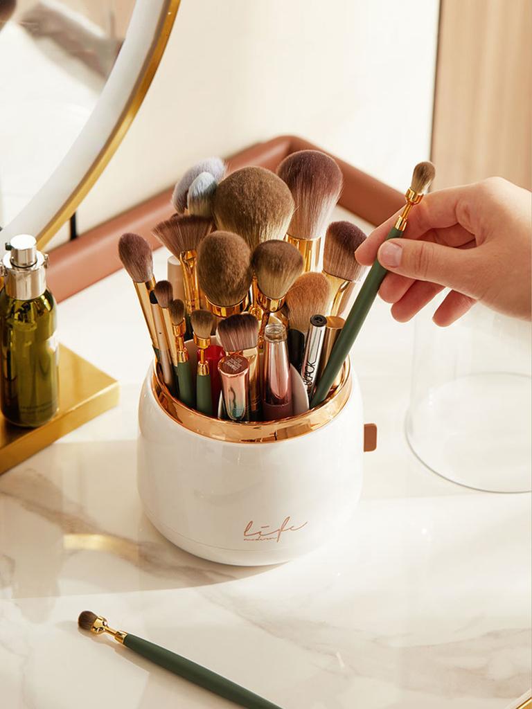 360 Rotating Transparent Makeup Brush Organizer Desktop Cosmetics Storage Box Bathroom Storage Organizers Student Pen Holder
