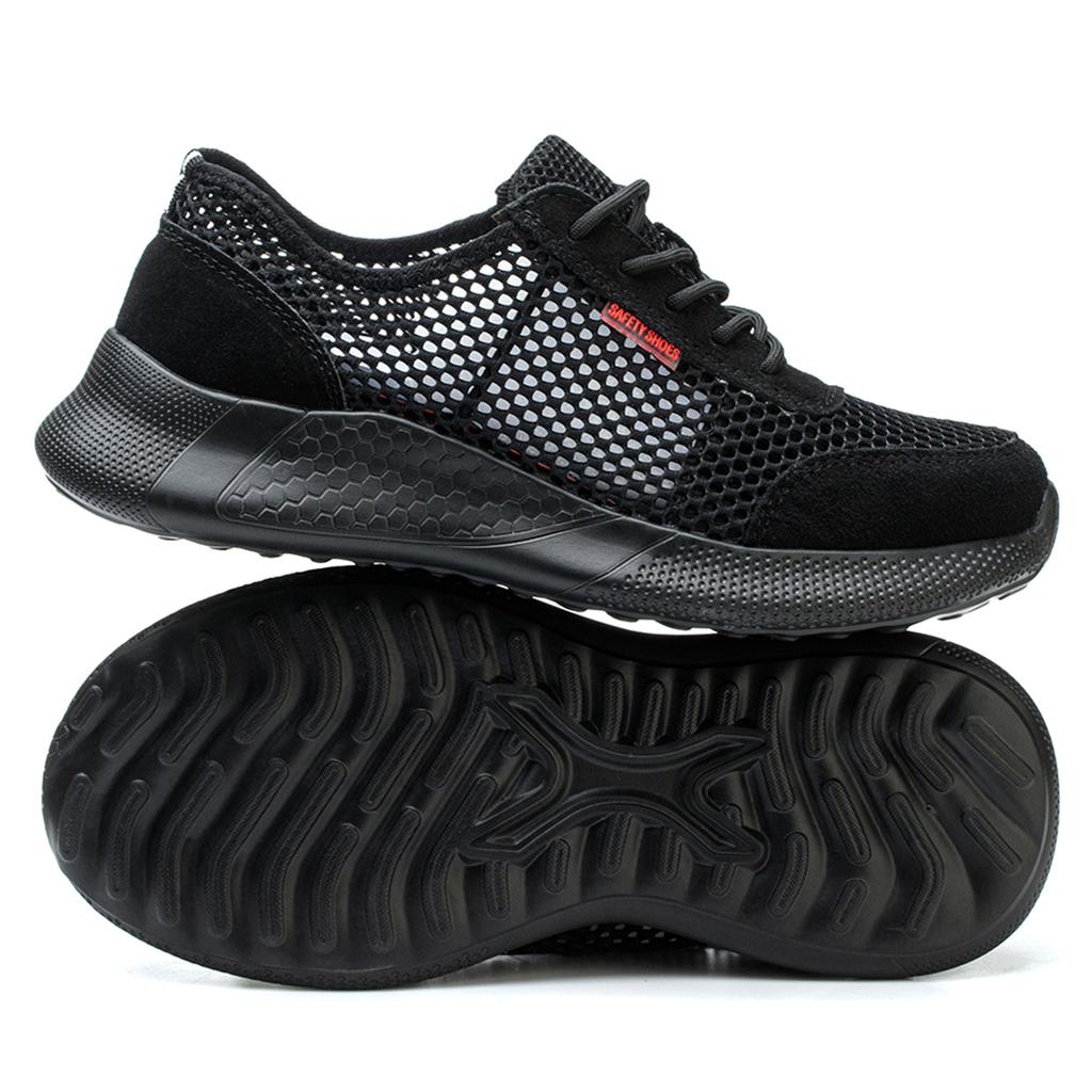 Men Work Boots Steel Toe Puncture-Proof Safety Shoes Casual Work Shoes Lightweight Breathable Sneakers for Work as Hiking Black