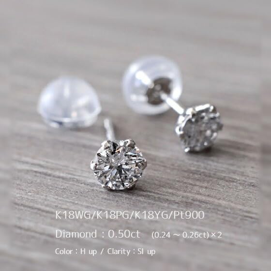 Single Diamond Earrings K18 Pt900 Gold Stud Earrings Diamond Carat Jewelry Accessories Quality Assurance Card Included First Diamond xmas Jewelry