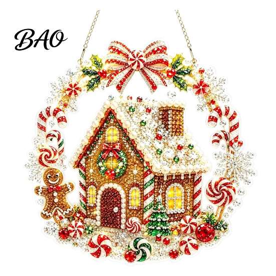 Acryl-Anhänger für den Weihnachtsbaum, Diamond Art Anhänger, 2D Perlenmalerei, Saisonale Heimfensterdekorationen, Muster-Sonnenfänger, Feiertag