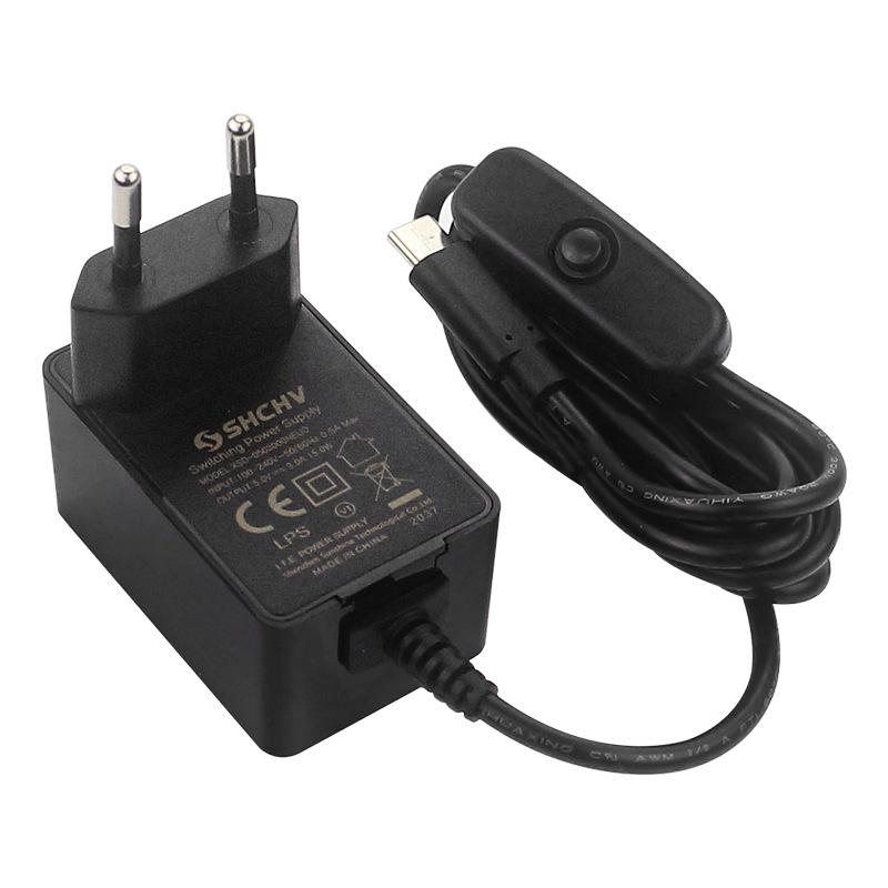 Raspberry Pi 4B Power Adapter, 1.5m, 5V 3A, Type-C, Switch, CE Certified