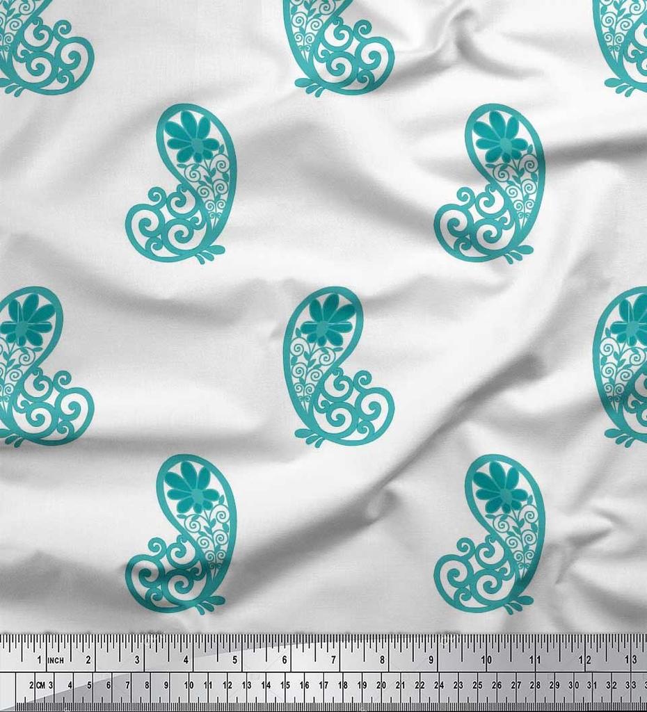 Soimoi Černá japonská krepová saténová tkanina Floral & Paisley Print Fabric v metrech 42 palců