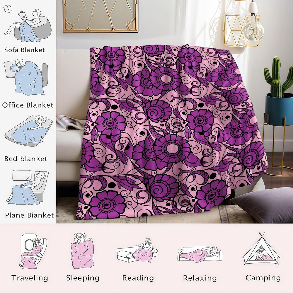 Lavender Floral Flannel Blanket Warm Soft Halloween Christmas Couch Warm Cozy Decorative Decor Gift for All Season