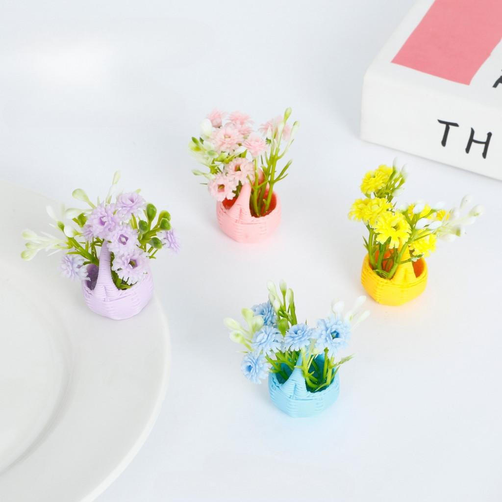5Pcs Multicolors Flower Basket Miniatures Resin Desktop Ornaments Fairy Garden Decoration Moss Terrarium Micro Landscape