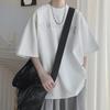 Men's Trendy Oversized Gray Suede T-Shirt, Short-Sleeve, Round Neck, Niche Heavyweight Design