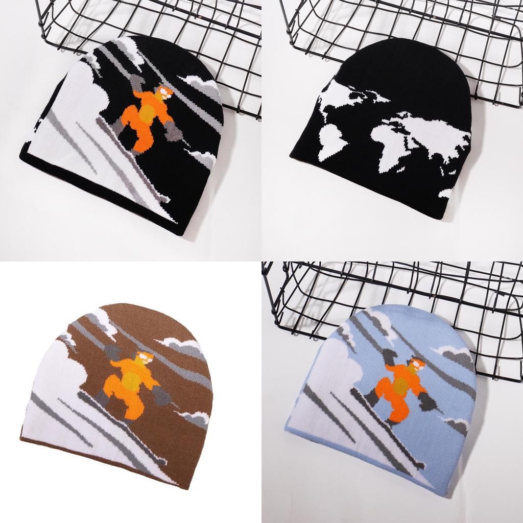 Hat Knitted Leisure With Ski Pattern Jacquard Design For Outdoor In Cold Season