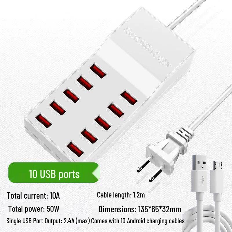72W Inteligentna Listwa Ładowarki USB z Wieloma Portami do Szybkiego Ładowania Telefonów Android, Apple, Type-C