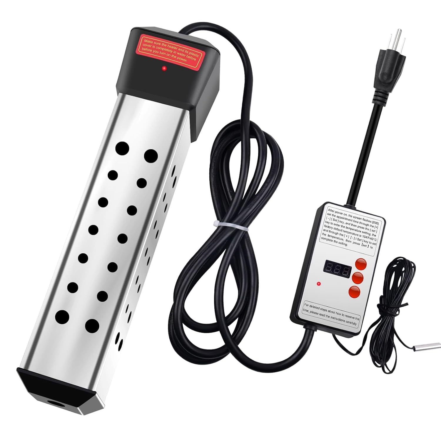 Immersion Water Heater, 2000W Portable Water Heater with LCD Thermostat, 304 Stainless Steel Guard Anti-scalding Water Heater - Heat 5 Gallons Water