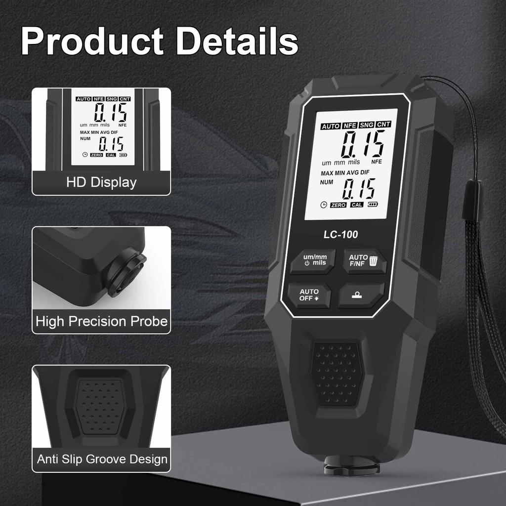 Industrial Thickness Gauge ABS Material Professional Paint Meter Tester Digital Display for Car Wall Drywall Workshop Use