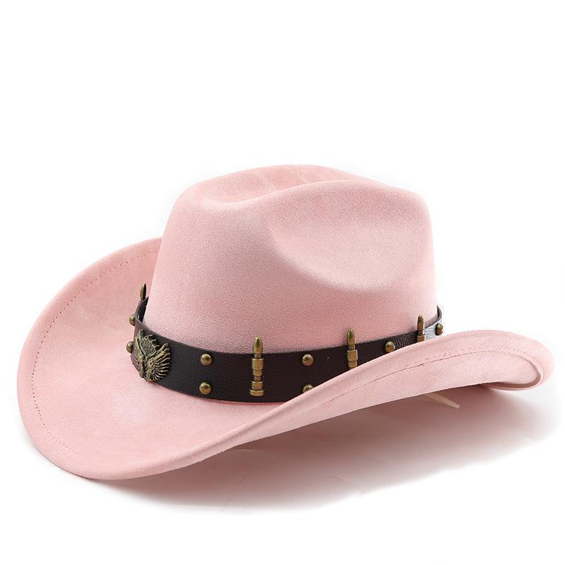 Suede Western Cowboy Hat Vintage Metal Jazz Hat Men's and Women's Ethnic Style Autumn and Winter Big-brimmed Top Hat
