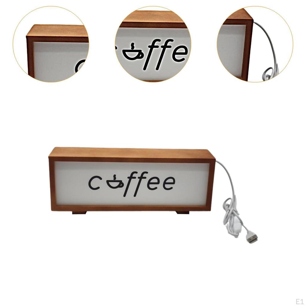 Coffee Sign Frame with Light Bar Decoration Table Lamp Wooden Night for Farmhouse