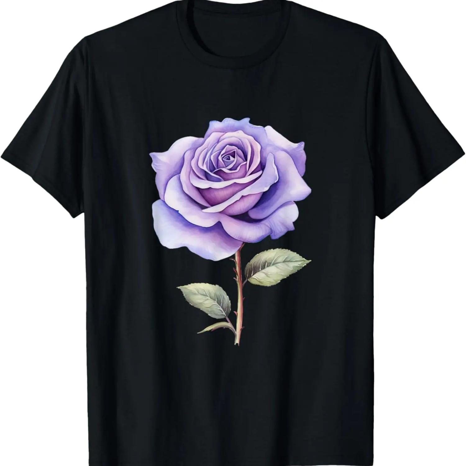 rose flower floral purple watercolor T-Shirt S чёрный