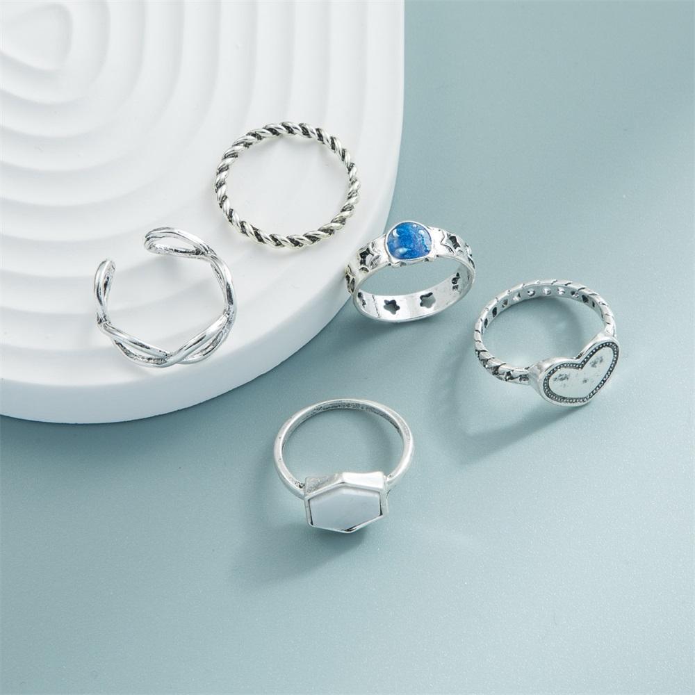 Módní Retro Ring Set Ženy Punk Metal Jednoduchá Osobnost Star Love Heart Ring Šperky dárek