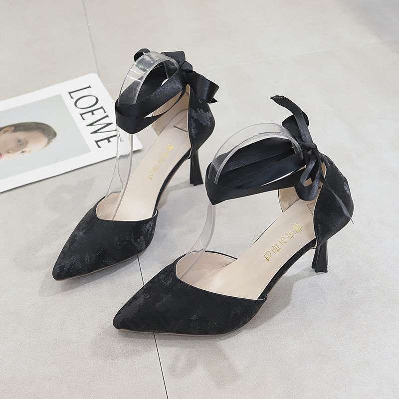 

Spring and summer new high heels stiletto women s hollow sandals slightly flash sexy single shoes elegant ribbon fairy wind small size 34 39