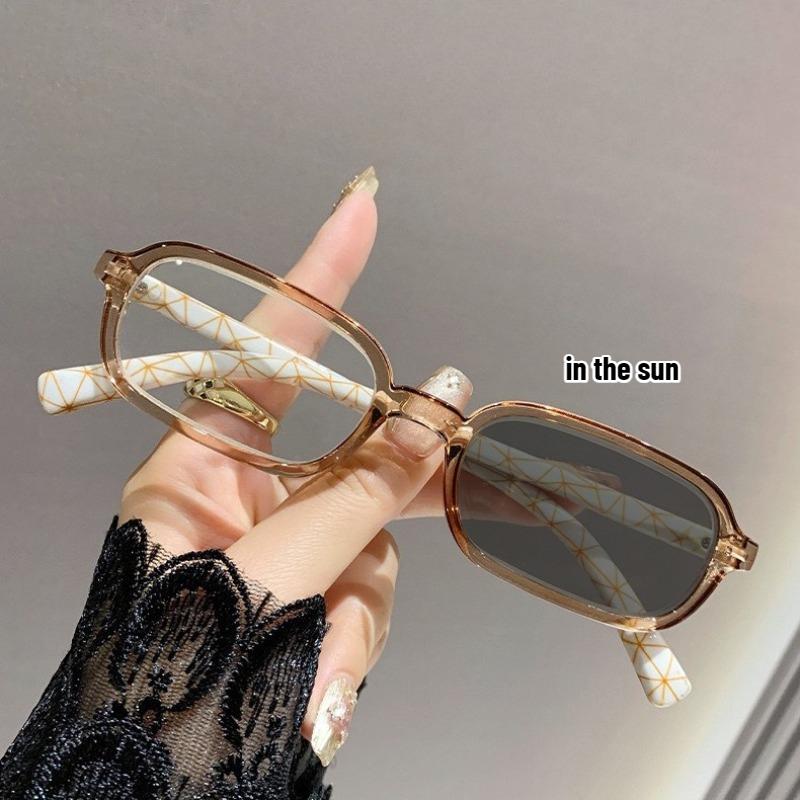 Small Square Frame Photochromic Myopia Glasses Printed Glasses-legs High-definition Anti Blue Light Versatile Eyewear 0 To -4.0