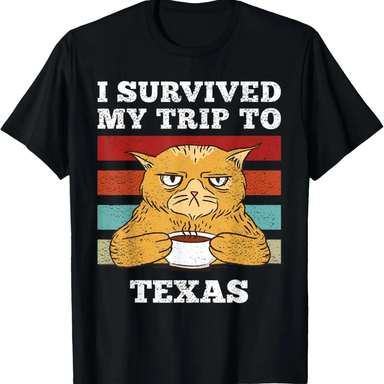 I Survived My Trip To Texas Vintage Tired Cat Coffee T-Shirt S чёрный