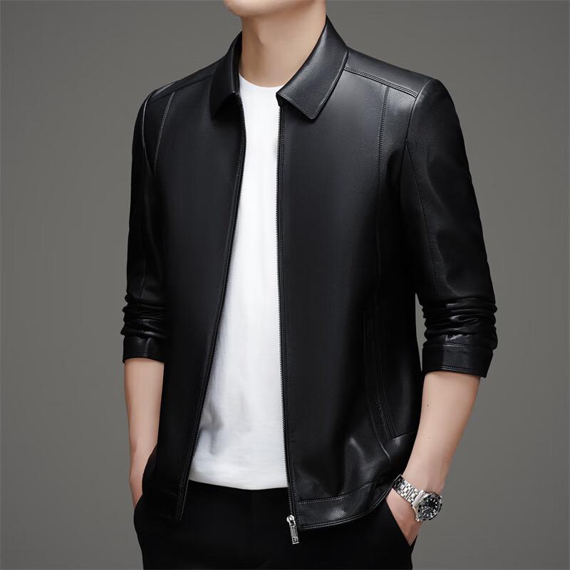ROMON Men's Spring Autumn Lapel Faux Leather Jacket