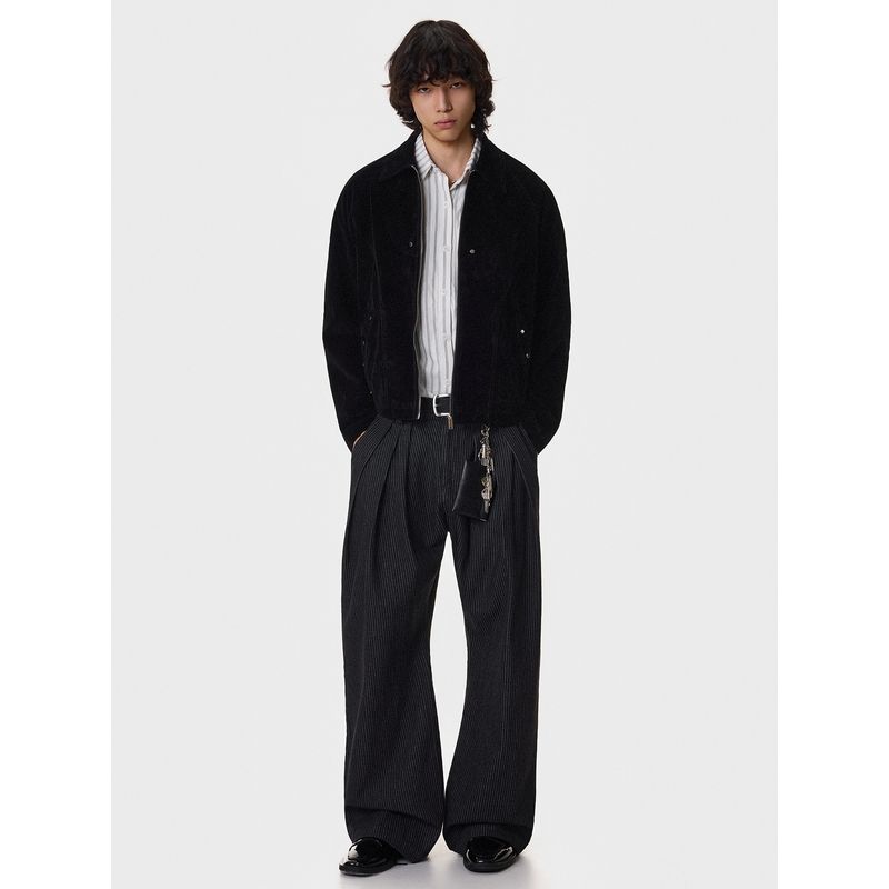 Blaexit Retro Vintage Short Suede Lapel Jacket for Men, Early Autumn American Deconstructed Patchwork Coat