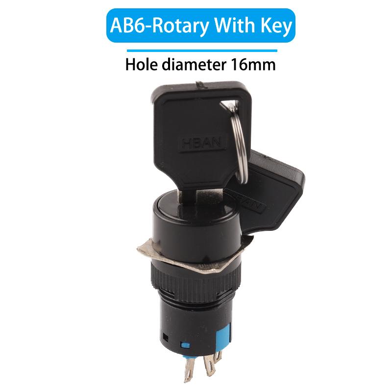 1PCS Knob Rotary Switch 16mm 3/6 Position Small Square&Round Emergency Stop  Switch Start Up Power Switch With Key Switch AB6