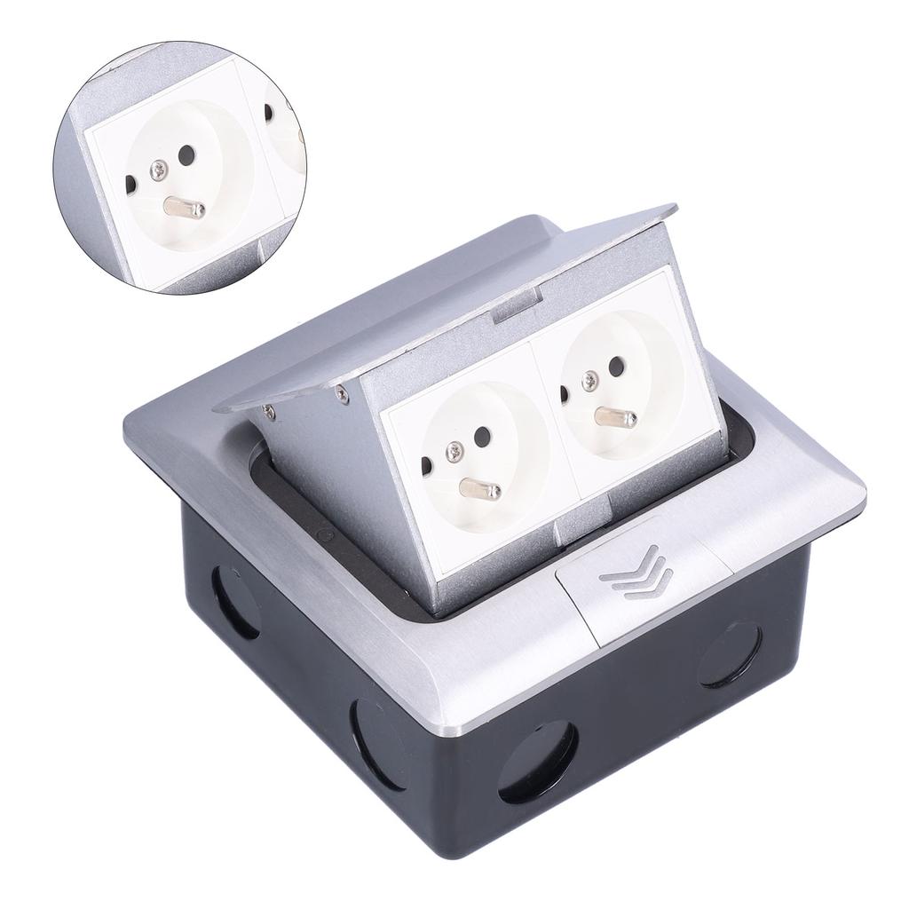 Cutie de podea sus Aliaj de aluminiu Priză de masă de podea Priza electrică impermeabilă 2 căi 250V J28