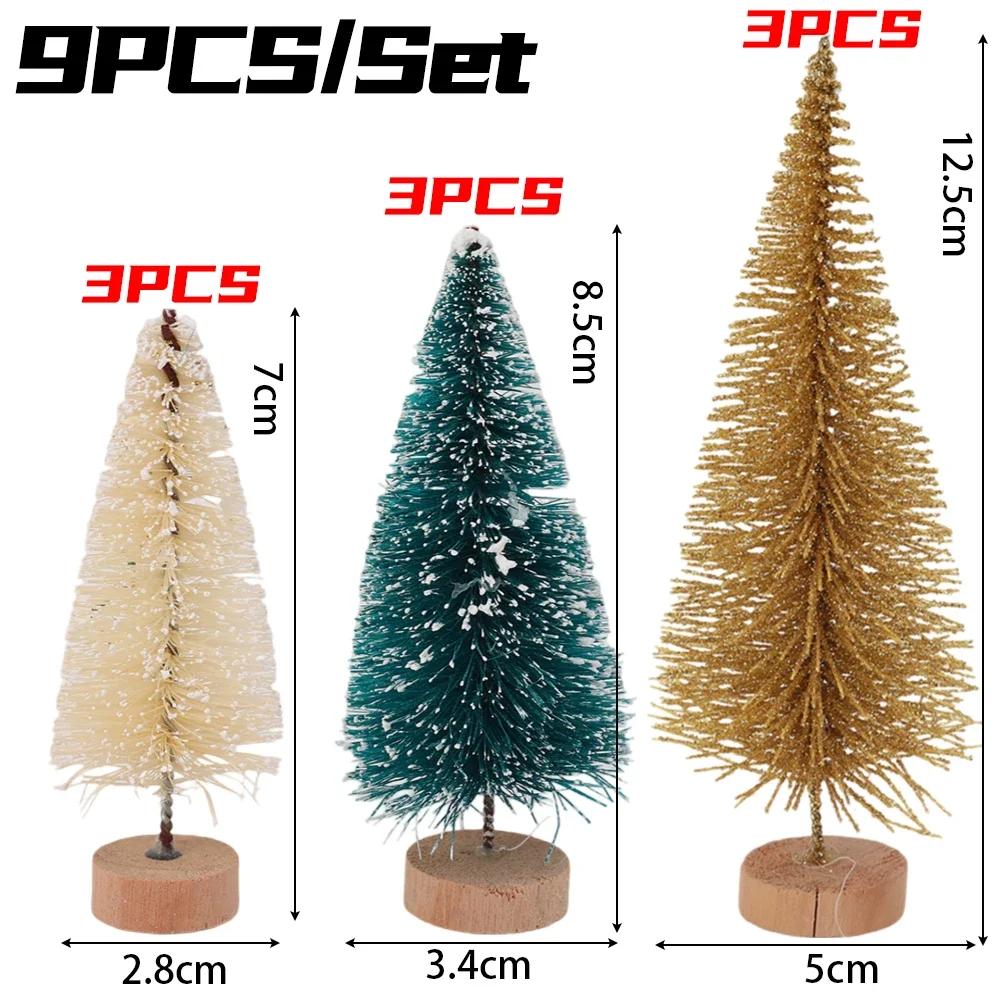 S/M/L Mini Christmas Tree Tabletop Ornaments with Wood Base DIY Crafts Artificial Sisal Pine Xmas Tree Party Decor Wholesale