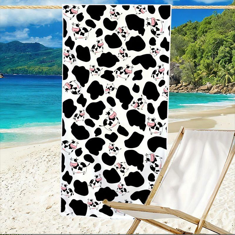 1Pc, Oversized Women's Beach Towel with Cow Print, Super Absorbent and Lightweight Beach Towel - Sand-Free Soft Microfiber