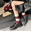1 Pair Mid-tube Socks Striped Print Bowknot Patten College Style Socks Elastic Warm Socks Versatile Footwear Accessory