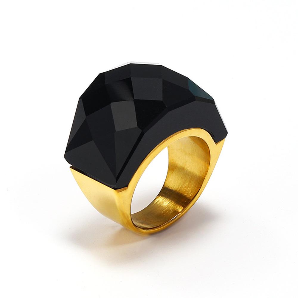 Titanium Steel Bold Gradient Ring Semi-Transparent Multi-Color Zircon Jewelry Edgy Stackable Everyday Accessories