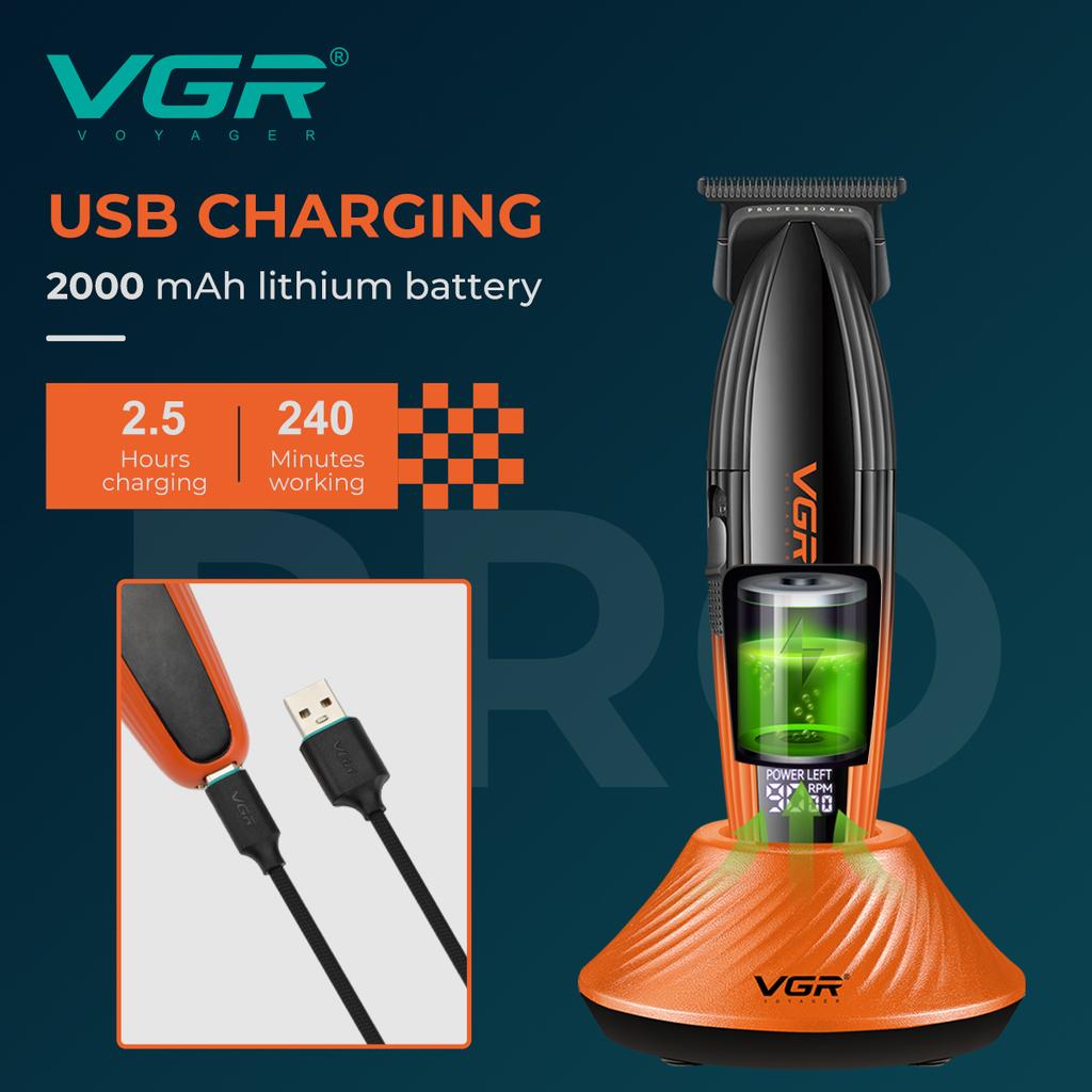 VGR High-end Electric Hair Clipper 9000 RPM Professional Grade Hair Trimmer Gradient Color Metal Body Carving Push Shear with Digital Display V-889T