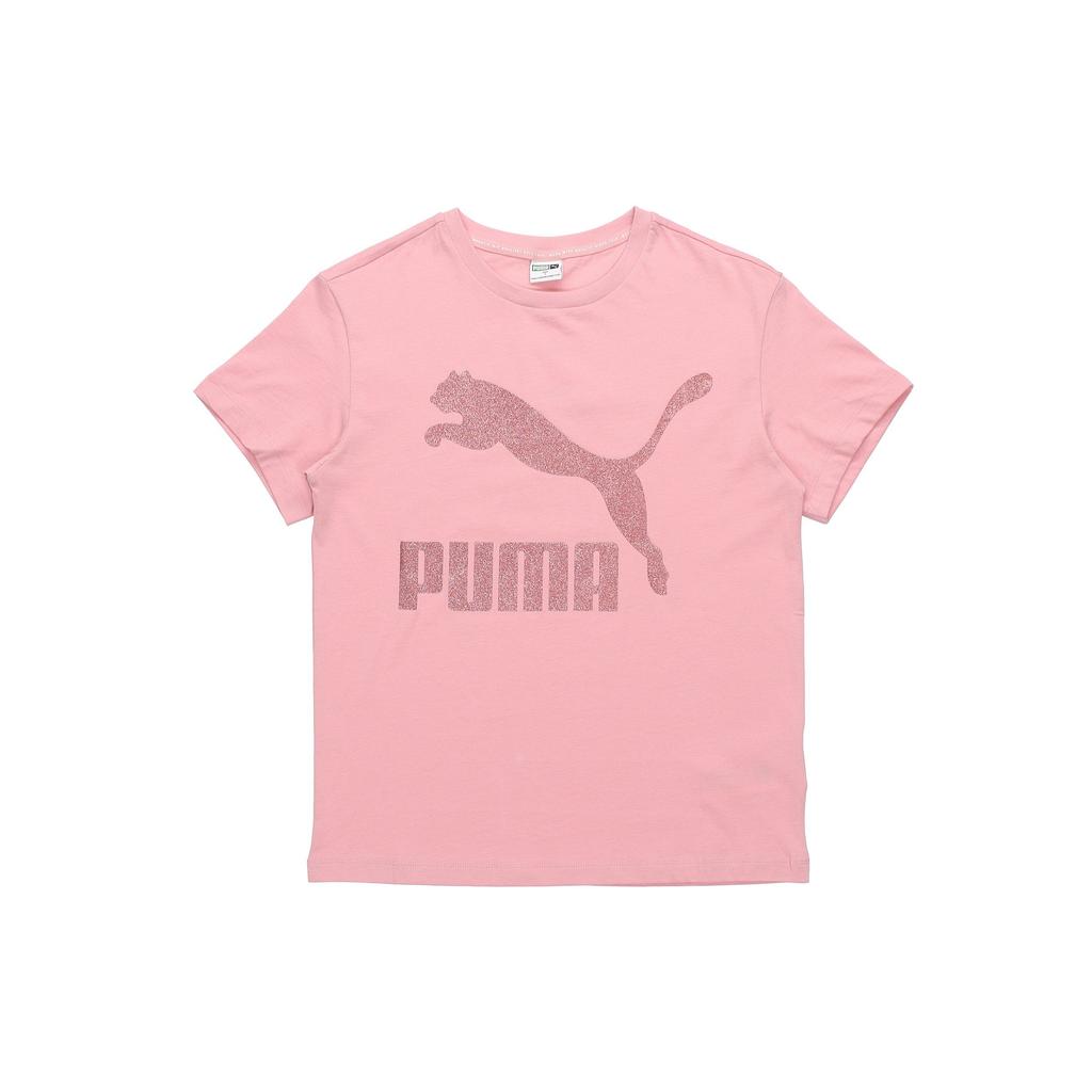 Puma Logo Print Round Neck Short Sleeve T-Shirt Women Tops Pink 530005-14