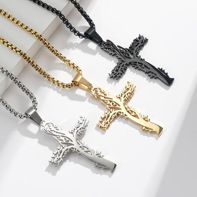 Europejski i Amerykański Styl Naszyjnik Krzyżyk Drzewo Życia ze Stali Nierdzewnej z Personalizowaną Ozdobą dla Mężczyzn i Kobiet Zawieszka ze Stali Tytanowej