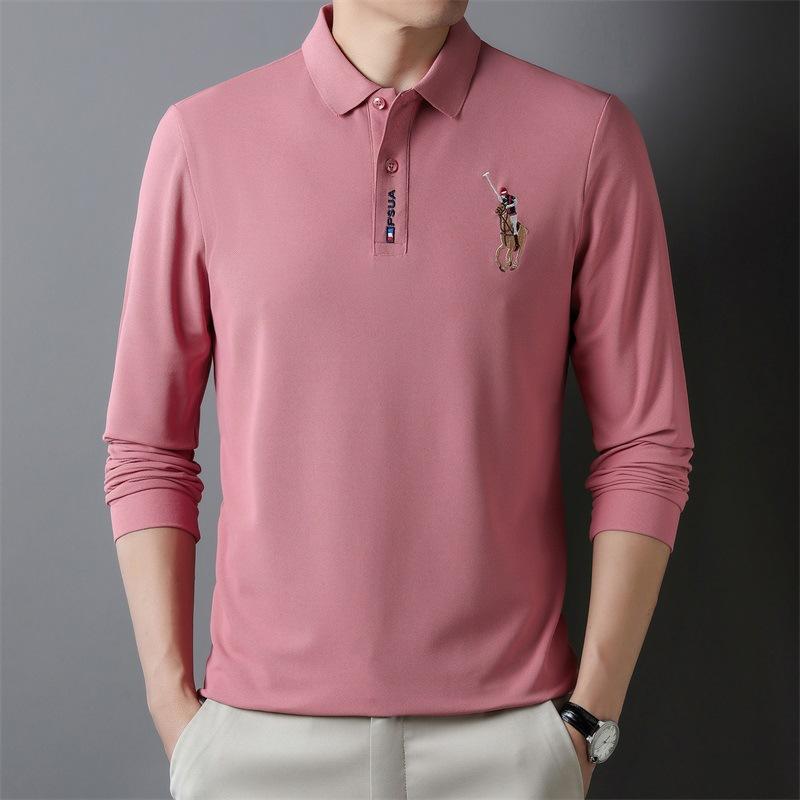 Men's Spring and Autumn New Embroidered Polo Shirt Men's Fashion Korean Style Lapel Long Sleeve T-shirt