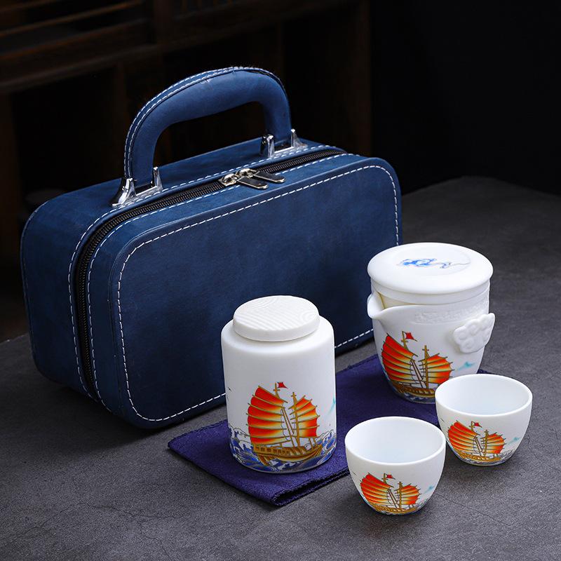 Ceramic Express Cup, Vegetarian Suet Jade Porcelain, Portable Travel Tea Set, Business Mid-Autumn Festival Gifts