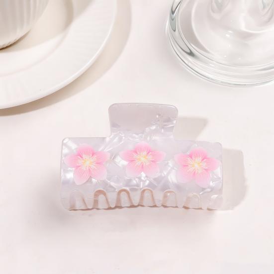 Hair Claw Strong Grip Hair Clip Ice-Clear Acetic Acid Material Floral Pattern Pearlescent Back Head Hair Claw Half-Tied Hair Accessory