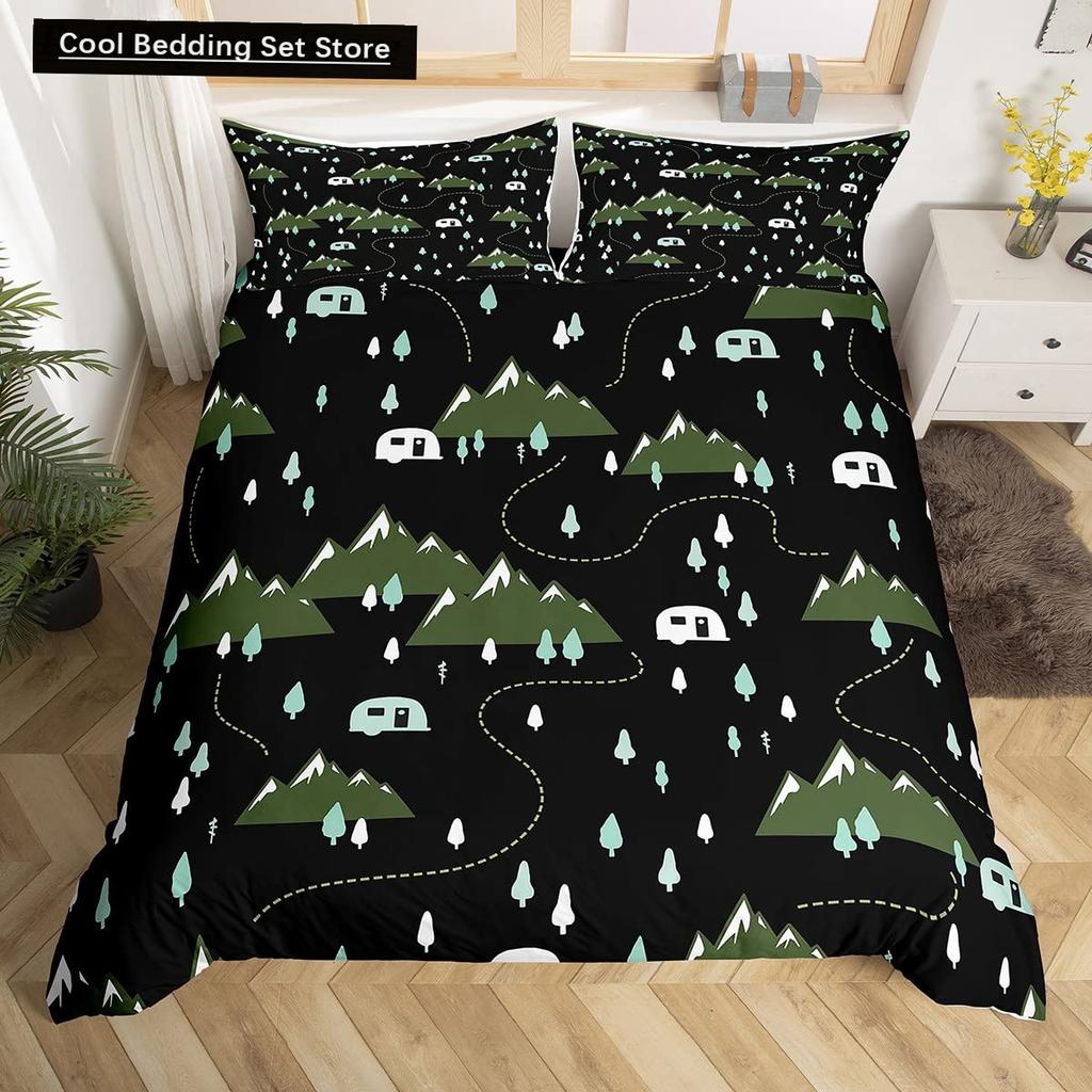 Camping Äventyr Kung Drottning Påslakan Utrustning Yxa Stock Sängkläder Set Lägereld Spade Täcköverdrag Polyester Täckeöverdrag