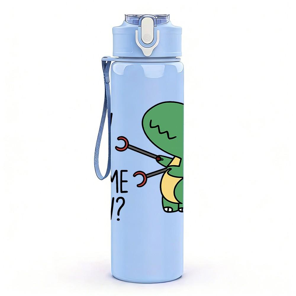 1PC Green Dinosaur Quote Cartoon 750ml Color Plastic Sports Water Bottle Leakproof Flip Straw Lid Suitable for Sports Office Home Use