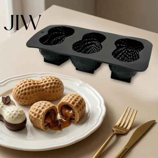 Home Baking Peanut Mold Shaped Silicone Mold, with 3 Cavity, Flexible Non-stick Cake Tray, for DIY Chocolate Mousse Biscuit Cookie Dessert