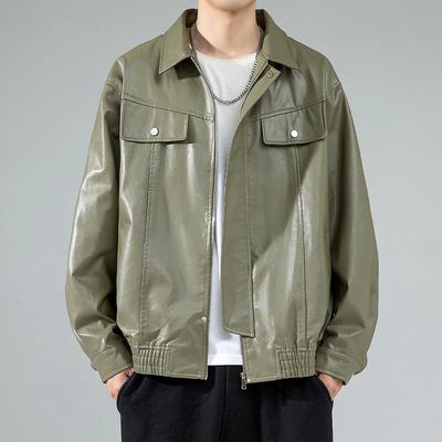 Men's Lapel Leather Jacket Autumn and Winter New Men's Youth Hong Kong Style Casual Loose Leather Jacket