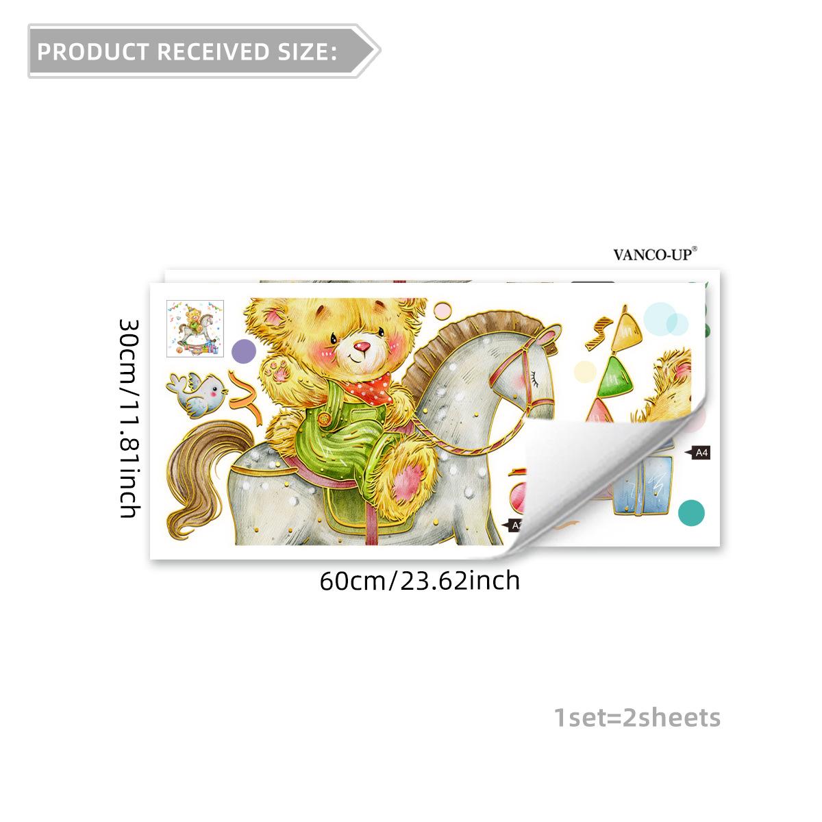 

Ma13500 Toy Bear Trojan Horse Ribbon Bronzing Wall Sticker Bedroom Living Room Home Background Decorative Wall Sticker