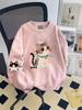Girls' Tie-Dye Crewneck Sweatshirt with Cartoon Cat - Fleece-Lined for Spring and Autumn 2025, Medium & Large Sizes